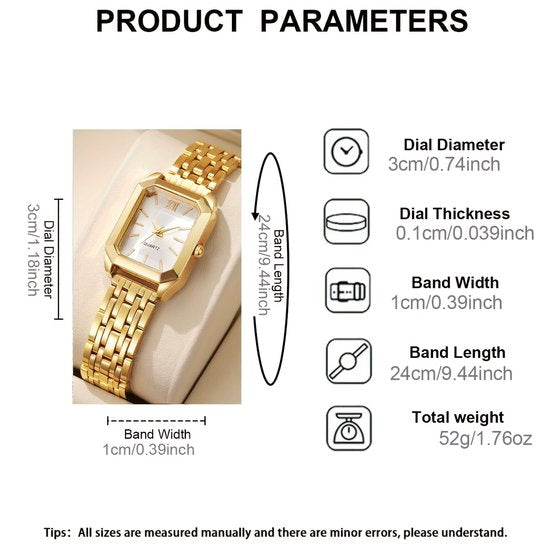 Sjika - Dameshorloge & Armband Set – 18K Gold Plated – Modieus, Elegant - Cadeau voor haar