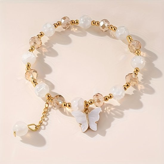 Sjika - Dames Armbandenset – 3 Delige Kralen Armbanden met Vlinders – Boho Armband Set – Elastisch – Trendy Sieraden - Cadeau voor haar