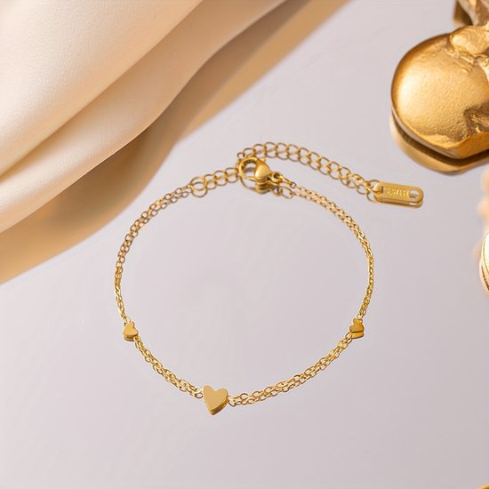 Sjika - Gold Plated Armband Dames – Hartjes Design – Verstelbaar – Luxe Cadeau