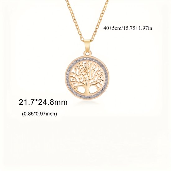 Sjika - Zilveren Levensboom Ketting met Zirkonia – Ronde Hanger – Elegant & Tijdloos – Cadeau voor Haar