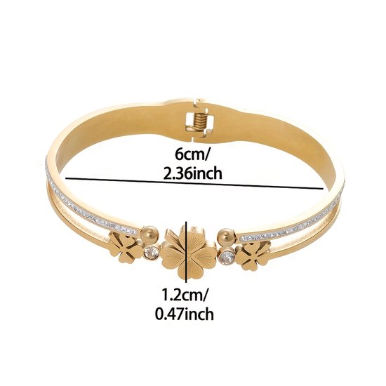 Sjika - Gold Plated Armband Dames – Klavertje Vier – Zirkonia – Geluksarmband – Luxe Cadeau