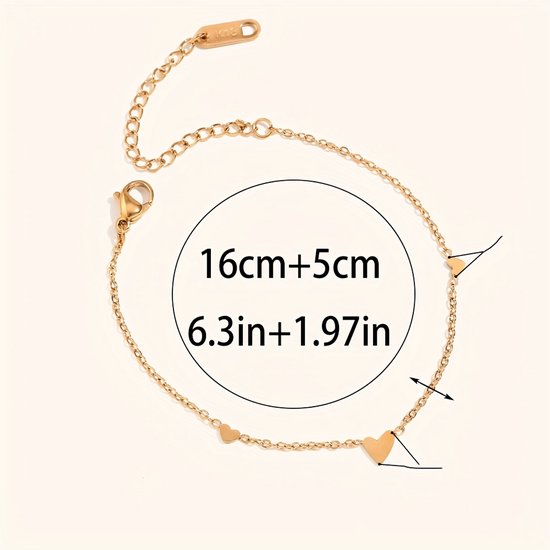 Sjika - Gold Plated Armband Dames – Hartjes Design – Verstelbaar – Luxe Cadeau