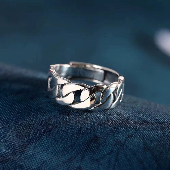 Sjika - Zilveren Schakelring S925 Dames & Heren – Verstelbare Ring Zilver – Minimalistische Chain Ring – Unisex