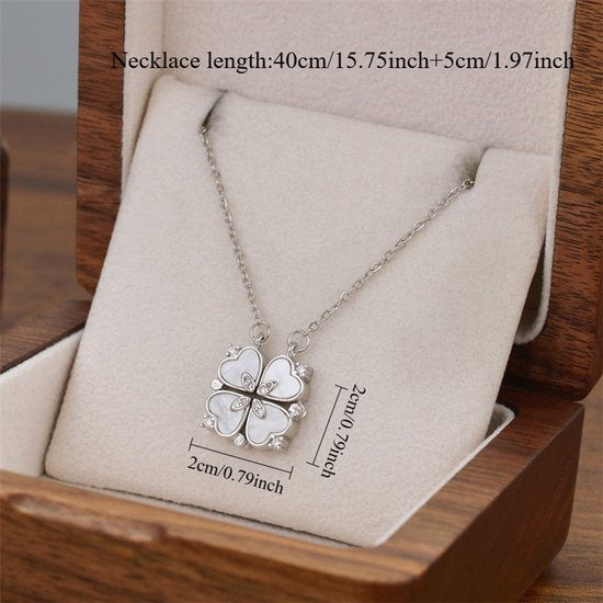 Sjika - Gouden Klavertje Vier Ketting – Geluksbedel met Witte Emaille & Kristallen – Verfijnde Dames Hanger – Symbolisch & Elegant Cadeau
