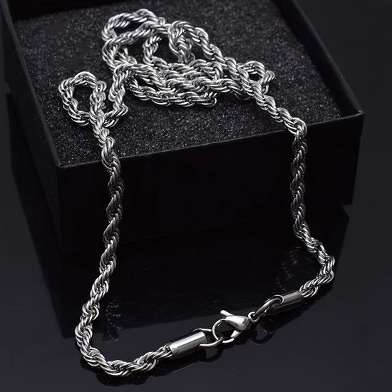 Sjika - Zilverkleurige Rope Chain Heren Ketting – 3 mm – RVS – Gedraaide touwschakel – Stoere & stijlvolle heren ketting - Cadeau voor hem