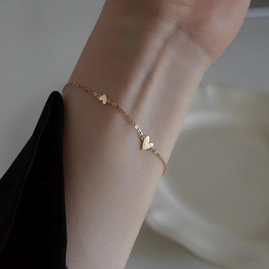 Sjika - Gold Plated Armband Dames – Hartjes Design – Verstelbaar – Luxe Cadeau