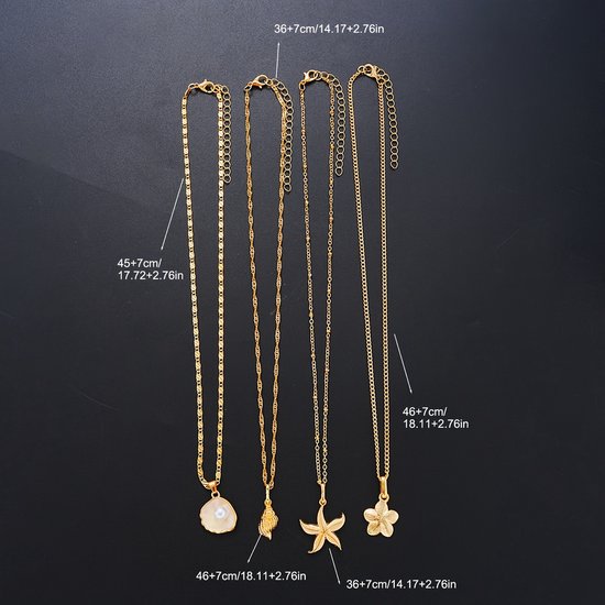 Sjika - Dames Ketting Goudkleurig met Zee Bedel – Schelp, Zeester, Parel & Bloem Hanger – Trendy Zomer Halsketting – Beach Sieraden - Cadeau voor haar