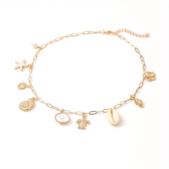 Sjika - Dames Strand Ketting Goudkleurig – Schelp Ketting met Zee Bedels – Boho Zomer Halsketting – Beach Sieraden voor Dames - Cadeau voor haar
