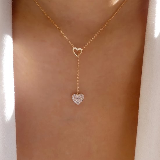 Sjika - Gold Plated Hart Ketting – Goudkleurig – Zirkonia – Dames Sieraad - Luxe Cadeau