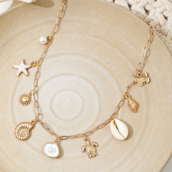 Sjika - Dames Strand Ketting Goudkleurig – Schelp Ketting met Zee Bedels – Boho Zomer Halsketting – Beach Sieraden voor Dames - Cadeau voor haar