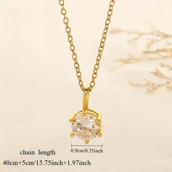 Sjika - Goudkleurige Ketting Dames – Gold Plated – Solitaire Zirkonia Hanger – Luxe Minimalistische Halsketting - Cadeau voor haar