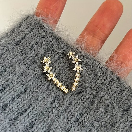Sjika - Gouden Oorbellen met Kristallen Bloemen – Luxe Dames Sieraad - Cadeau
