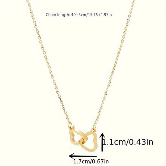 Sjika - Gouden Hartjes Ketting Dames – Dubbel Hart Hanger – Minimalistische Ketting – Gold Plated – Cadeau voor Haar