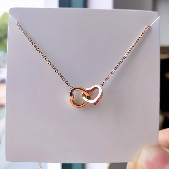 Sjika - Gouden Hartjes Ketting Dames – Dubbel Hart Hanger – Minimalistische Ketting – Gold Plated – Cadeau voor Haar
