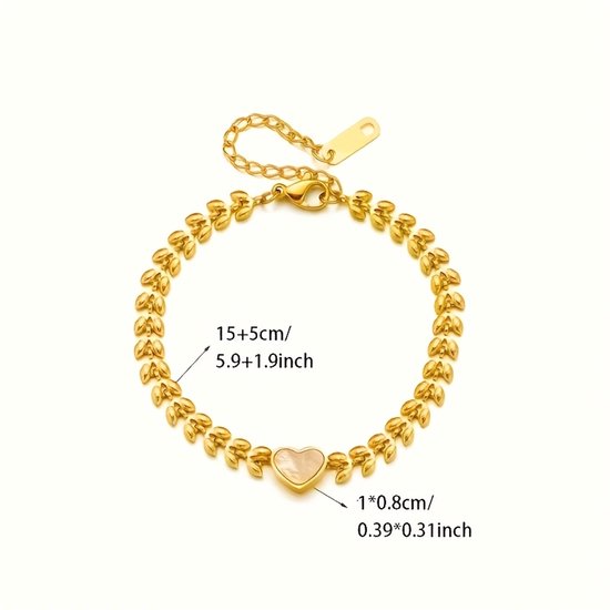 Sjika - Gold plated armband met hart hanger – Luxe damesarmband met parelmoer accent – Elegant & stijlvol design – Perfect cadeau voor haar