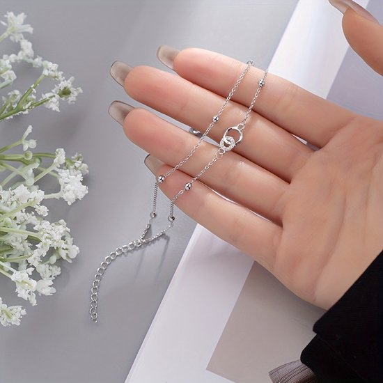 Sjika - Dames Armband 925 Zilver – Minimalistische Dubbele Ketting – Kristallen Hart – Cadeau voor Haar
