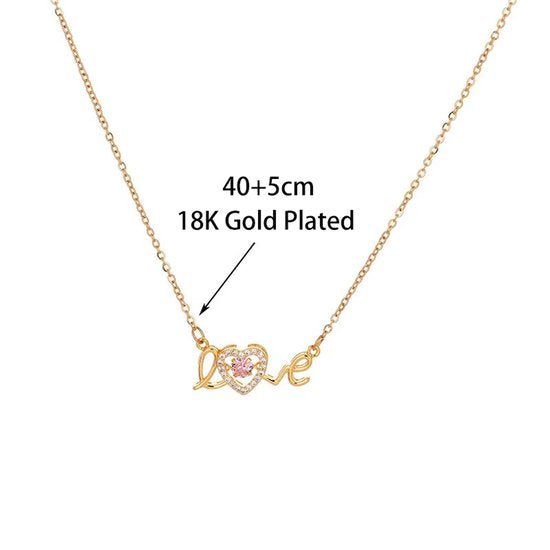 Sjika - Love Ketting Dames Goudkleurig – Hartjes Ketting met Strass Steentjes – Elegante Liefde Ketting – Trendy Dames Sieraden - Cadeau voor haar