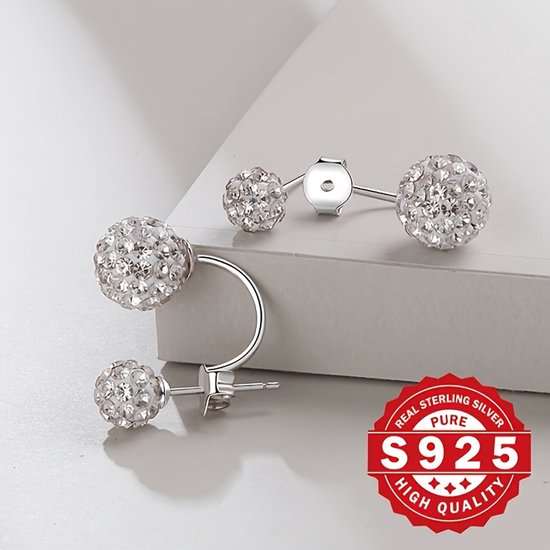 Sjika - S925 Sterling Zilveren Oorbellen Set – Kristallen Stud Oorbellen & Ear Cuff – Dames - Cadeau
