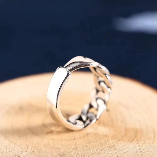 Sjika - Zilveren Schakelring S925 Dames & Heren – Verstelbare Ring Zilver – Minimalistische Chain Ring – Unisex