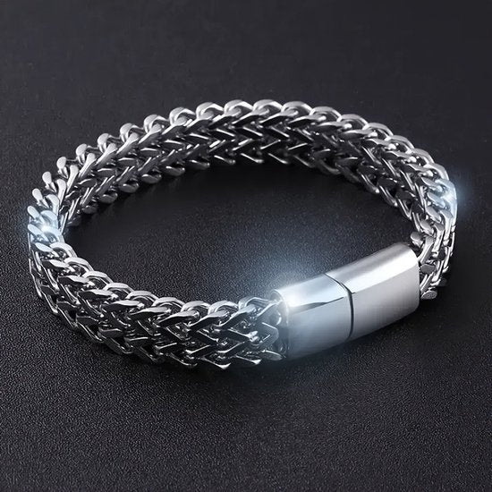 Sjika - Schakelarmband Heren Zilverkleurig – Stoere RVS Armband met Dubbele Schakel – Luxe Heren Armband – Moderne Mannen Sieraden - Cadeau voor hem