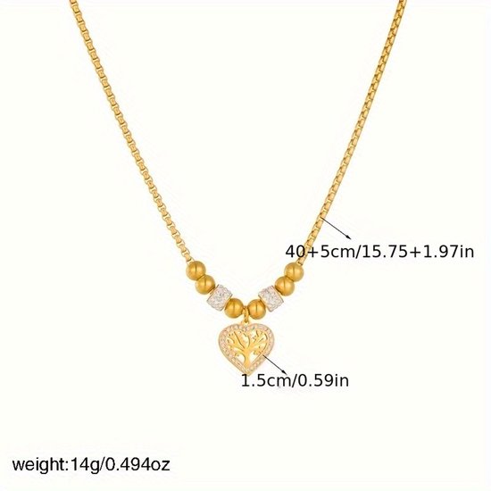 Sjika - Goudkleurige Ketting met Levensboom Hart Hanger – Luxe Dames Ketting – Symbolisch Sieraad – Perfect Cadeau voor haar