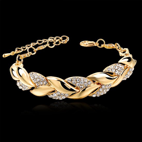 Sjika - Dames Armband Goudkleurig met Kristallen – Luxe Schakelarmband – Elegante Armband Dames – Trendy Sieraden - Cadeau van haar