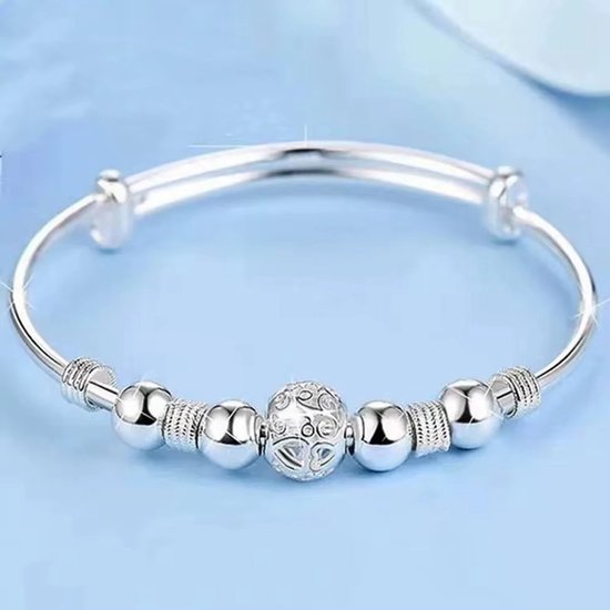 Sjika - S925 Zilveren Armband Dames – Sterling Silver Bangle met Bedels – Verstelbare Armband – Pandora Style - Cadeau voor haar