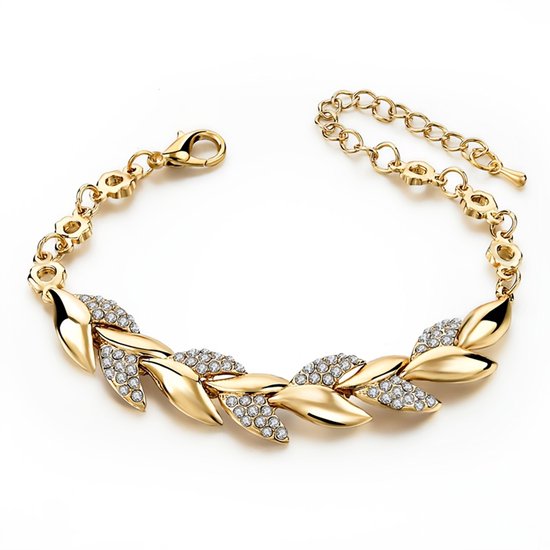 Sjika - Dames Armband Goudkleurig met Kristallen – Luxe Schakelarmband – Elegante Armband Dames – Trendy Sieraden - Cadeau van haar