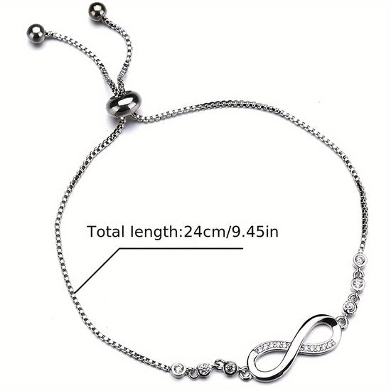 Sjika - Verstelbare Dames Armband – Infinity Teken – Stainless Steel – Zilver – Met Kristallen – Tijdloos Sieraad - Cadeau voor haar