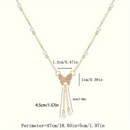 Sjika - Trendy vlinder ketting dames – Fijn design met parels – Cadeau idee