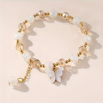 Sjika - Dames Armbandenset – 3 Delige Kralen Armbanden met Vlinders – Boho Armband Set – Elastisch – Trendy Sieraden - Cadeau voor haar
