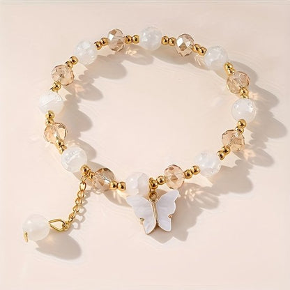 Sjika - Dames Armbandenset – 3 Delige Kralen Armbanden met Vlinders – Boho Armband Set – Elastisch – Trendy Sieraden - Cadeau voor haar