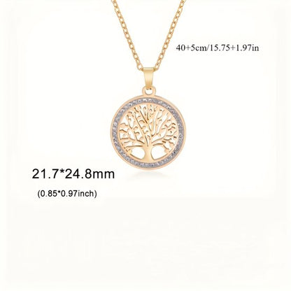 Sjika - Zilveren Levensboom Ketting met Zirkonia – Ronde Hanger – Elegant & Tijdloos – Cadeau voor Haar