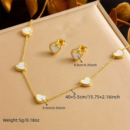 Sjika - Sieradenset Dames – Gouden Ketting & Oorbellen met Hartjes - Cadeau voor haar