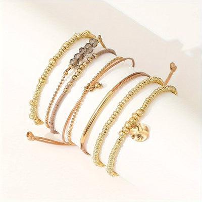 Sjika - Gold plated armbanden set – 7-delige damesarmbanden met kralen, bedels & hartdetail – Boho chic & elegant design – Perfect cadeau voor haar