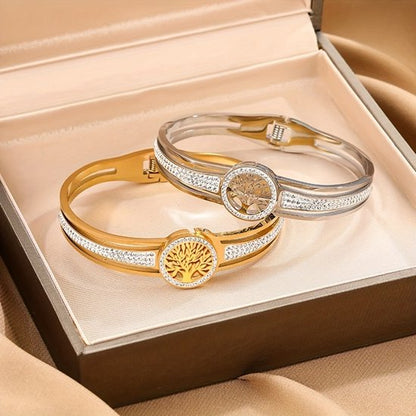 Sjika - Levensboom Armband Dames Goudkleurig – Tree of Life – Zirkonia – Bangle Armband – Verstelbaar - Cadeau