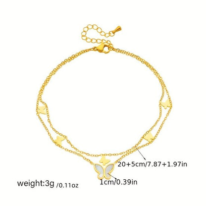 Sjika - Trendy Enkelbandje Dames – 18K Gold Plated Dubbele Enkelketting met Vlinderbedel - Cadeau