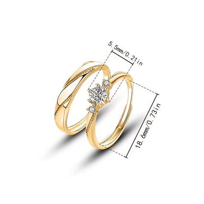 Sjika - Relatie Ringen Set – 2-delig – Goudkleurig – Zirkonia – Verstelbaar – Trouwringen / Verlovingsringen / Vriendschapsringen – Voor Koppels - Cadeau