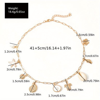 Sjika - Dames Strand Ketting Goudkleurig – Schelp Ketting met Zee Bedels – Boho Zomer Halsketting – Beach Sieraden voor Dames - Cadeau voor haar