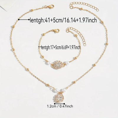 Sjika - Gouden Sieradenset Dames – Ketting & Armband met Parels en Zirkonia – Luxe Elegante Set – Gold Plated - Cadeau voor haar