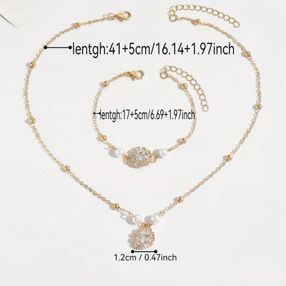 Sjika - Gouden Sieradenset Dames – Ketting & Armband met Parels en Zirkonia – Luxe Elegante Set – Gold Plated - Cadeau voor haar