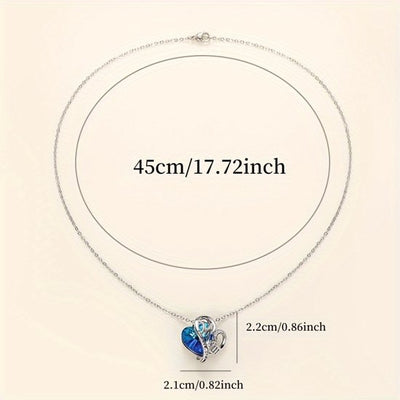 Sjika - Moeder Ketting Dames – I Love You Mom Hart Ketting met Blauwe Kristal Steen – Cadeau voor Moeder – Zilverkleurig - Cadeau voor haar