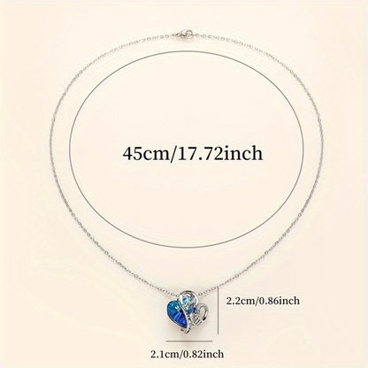 Sjika - Moeder Ketting Dames – I Love You Mom Hart Ketting met Blauwe Kristal Steen – Cadeau voor Moeder – Zilverkleurig - Cadeau voor haar