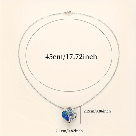 Sjika - Moeder Ketting Dames – I Love You Mom Hart Ketting met Blauwe Kristal Steen – Cadeau voor Moeder – Zilverkleurig - Cadeau voor haar