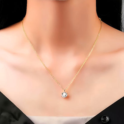 Sjika - Goudkleurige Ketting Dames – Gold Plated – Solitaire Zirkonia Hanger – Luxe Minimalistische Halsketting - Cadeau voor haar