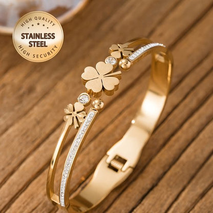 Sjika - Gold Plated Armband Dames – Klavertje Vier – Zirkonia – Geluksarmband – Luxe Cadeau