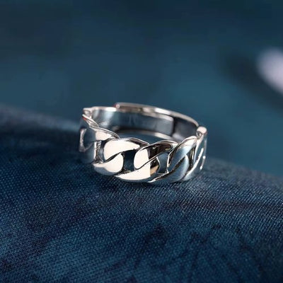 Sjika - Zilveren Schakelring S925 Dames & Heren – Verstelbare Ring Zilver – Minimalistische Chain Ring – Unisex