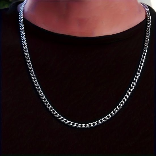 Sjika - Zilverkleurige heren ketting – Cuban schakel – 6 mm breed – Stoere heren ketting – Tijdloos & duurzaam design - Cadeau voor hem