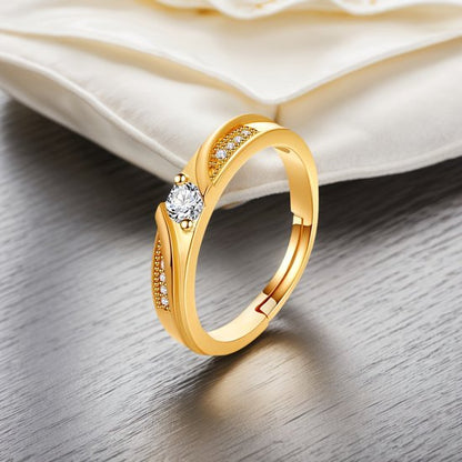 Sjika - Unisex Goudkleurige Ring met Kristal - One Size – Koppelring – Vriendschapsring & Trouwring – Elegant Design - Cadeau