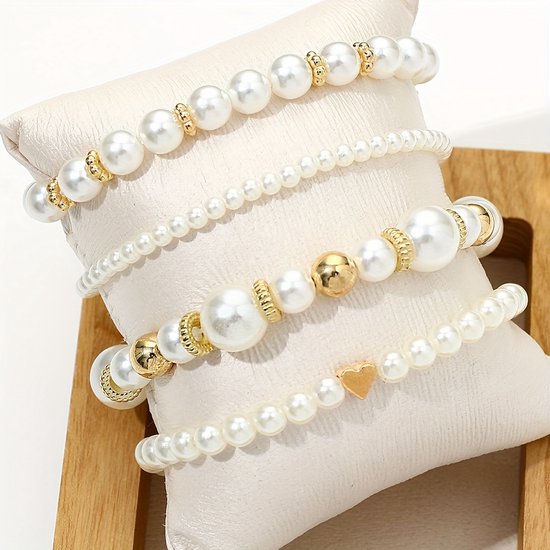 Sjika - Elegante Armbanden Set | Gold Plated | Parel Design | Cadeau voor Haar